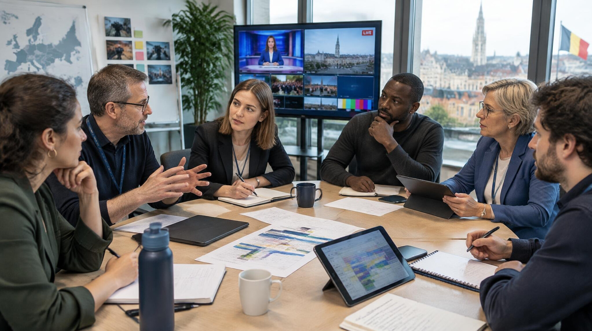 Diverse team of media professionals discussing in a meeting